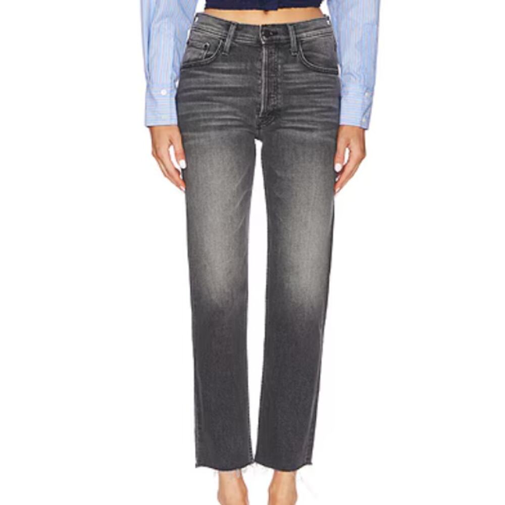 Mother Denim High Waisted Hiker Hoover Button Fly Straight Jeans 28 Black
